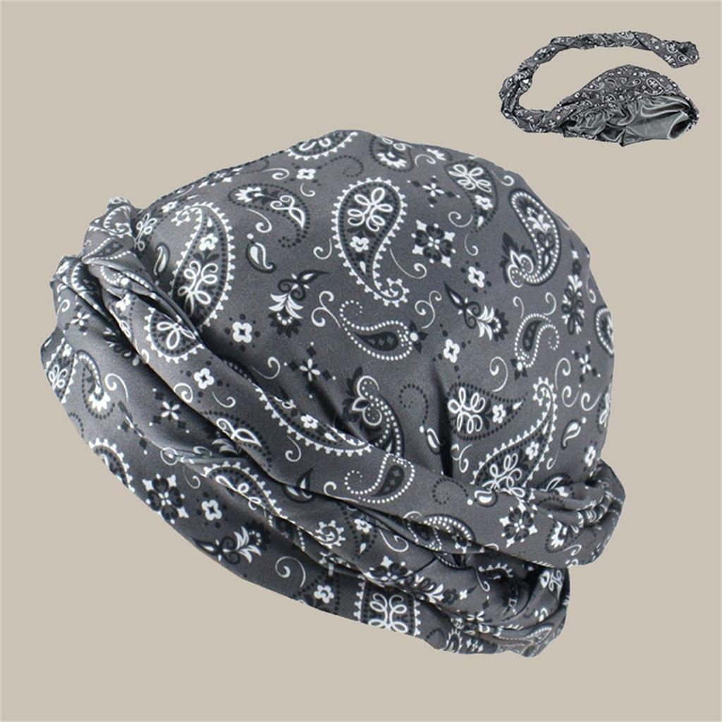 Men Women Satin Lined Turban Hat Adjustable Pre-Tied Headwraps Trendy Printing Sleeping Bonnet Chemo Hat Hair Cover