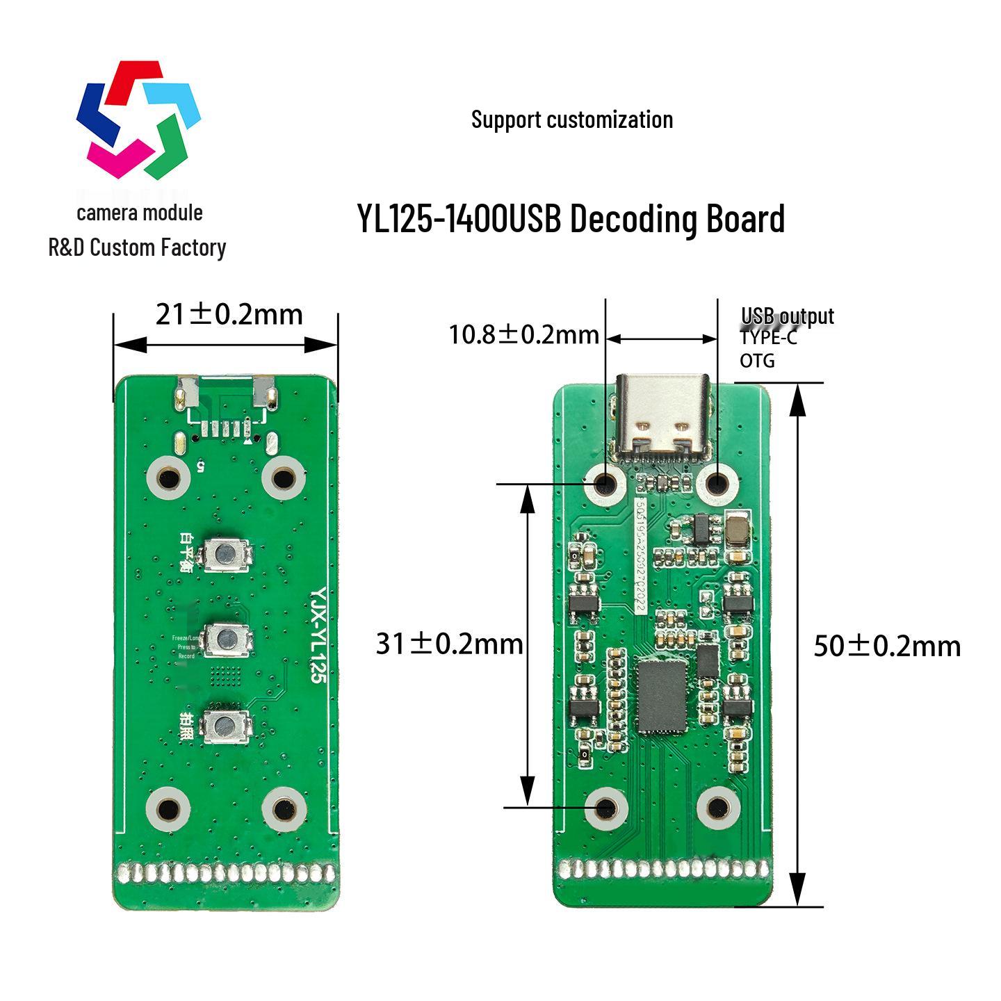 SC1400 HD Wide-Angle Ultra-Close-Focus Endoscope Camera Module, Two-Million Pixel.
