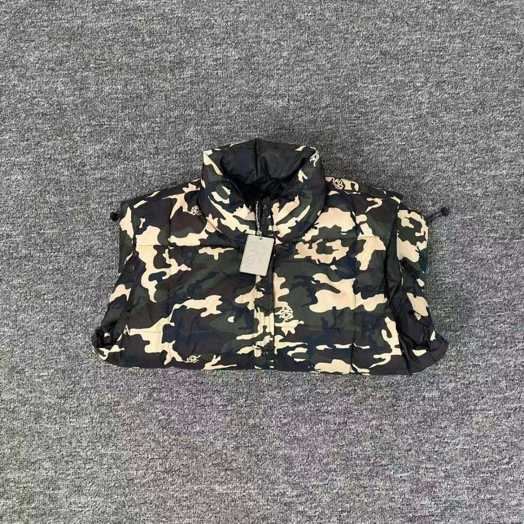 Autumn Reversible Camouflage Down Vest Jacket with Stand Collar