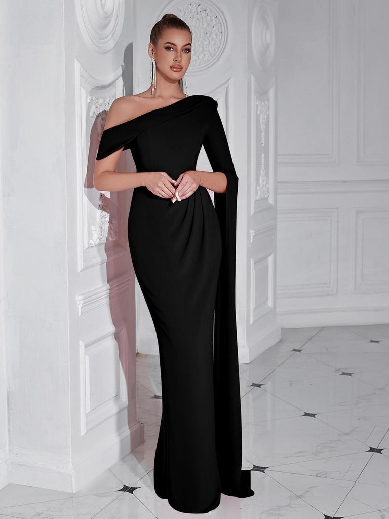 Elegant One-Shoulder Floor-Length Cocktail Gown
