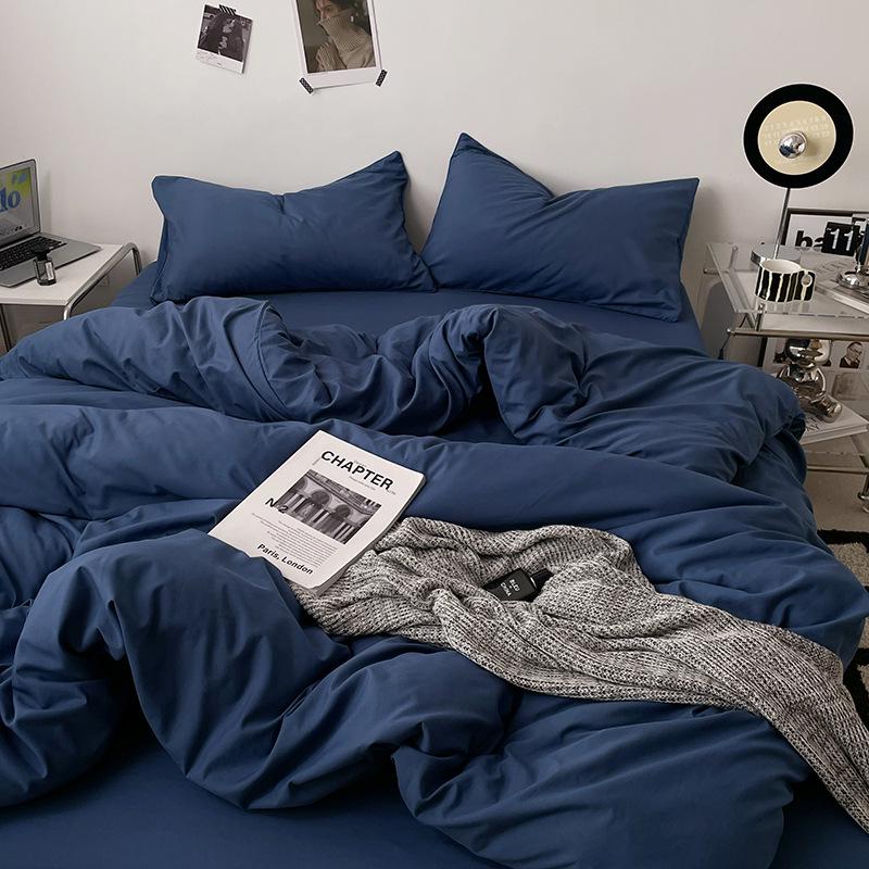 Japanese Solid Color Bed Set - Skin-Friendly, Breathable Sheets and Quilt Cover for Dormitories