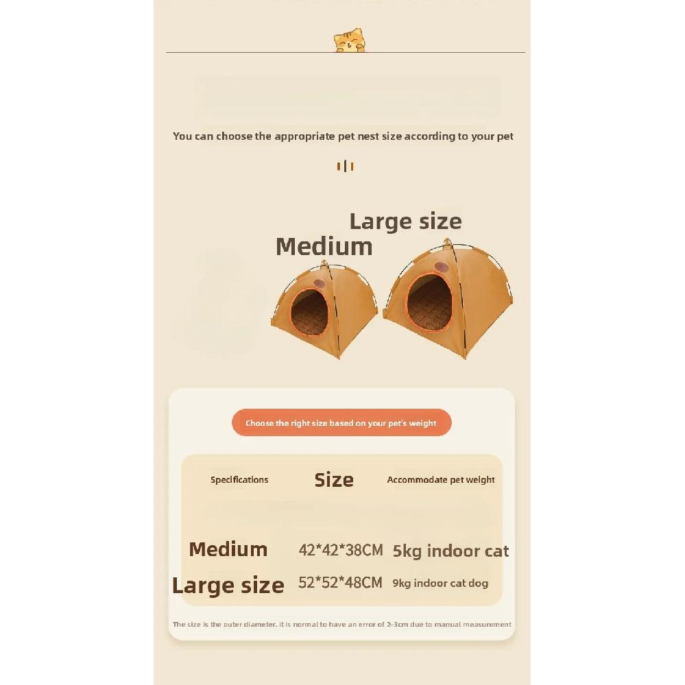 Foldable Pet Cat Tent Suitable All Four Seasons Closed Design Breathable Cat House Waterproof Stable Pet Kennel Outdoor Camping