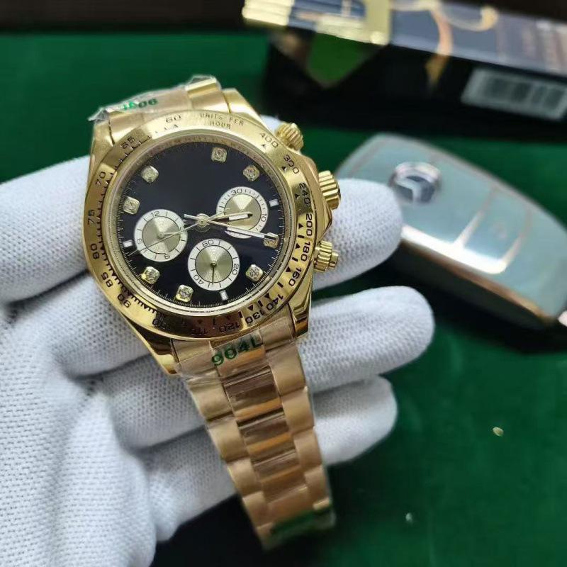 40mm Lao Jia Ri Zhi Daytona Series Men's Automatic Watch - Luminous, Waterproof, Gold Stainless Steel Case