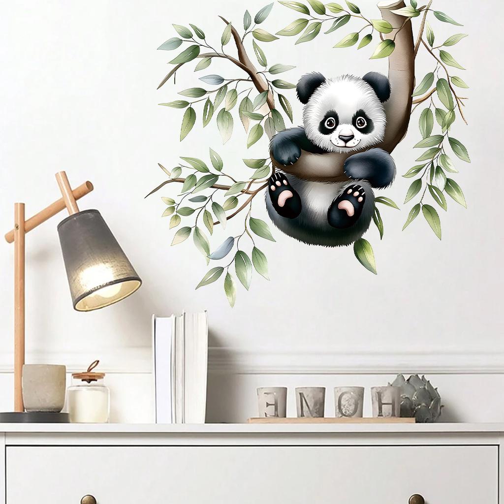 Cute Cartoon Red Panda on Branch Wall Stickers, Self-Adhesive Decor for Kids Room Background Wall Decoration