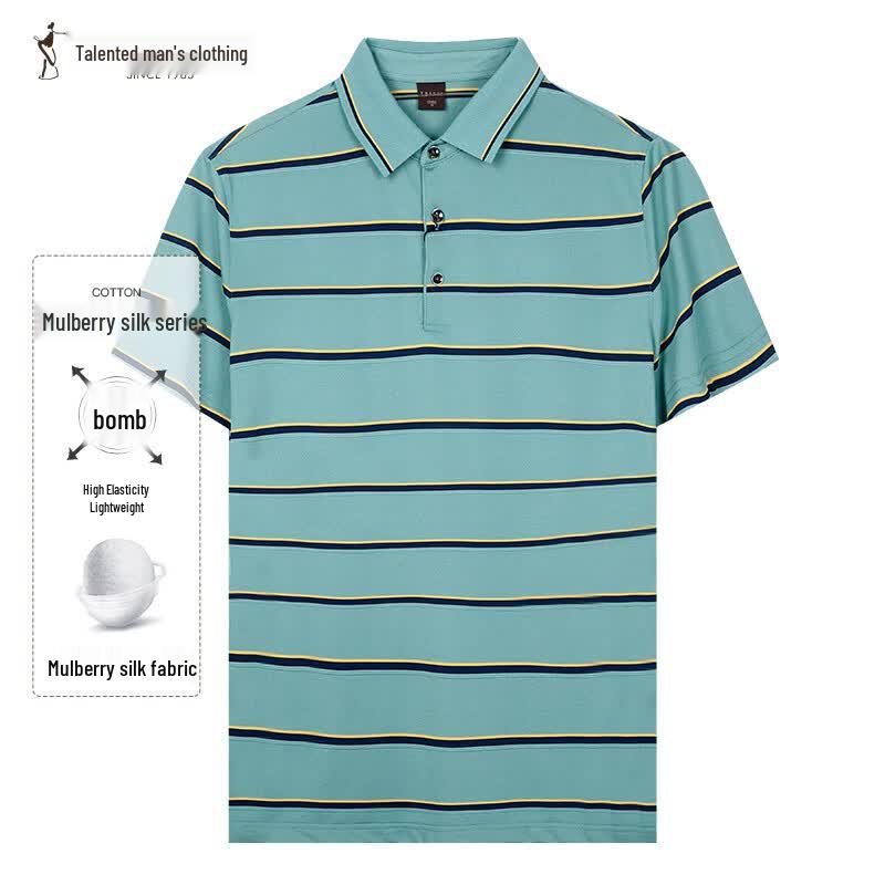 Men s Slim Fit Mulberry Silk Striped Polo Shirt 46