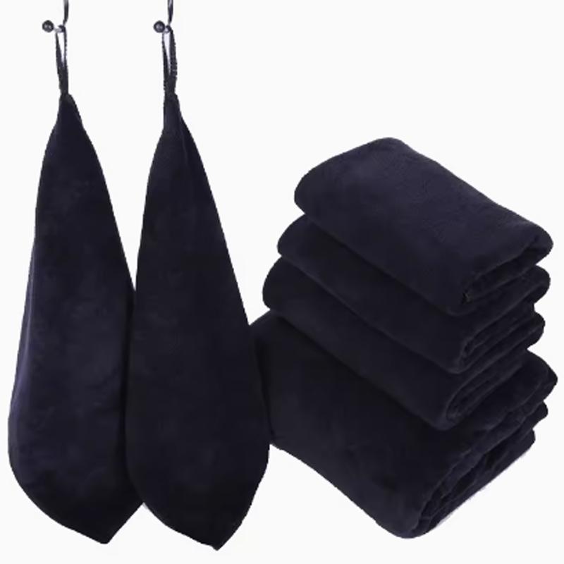 Super Absorbent Pure Black Black Towel, Black Square , All Cotton Non Fading Small Square Scarves,Gym, Barber Shop, Makeup Table