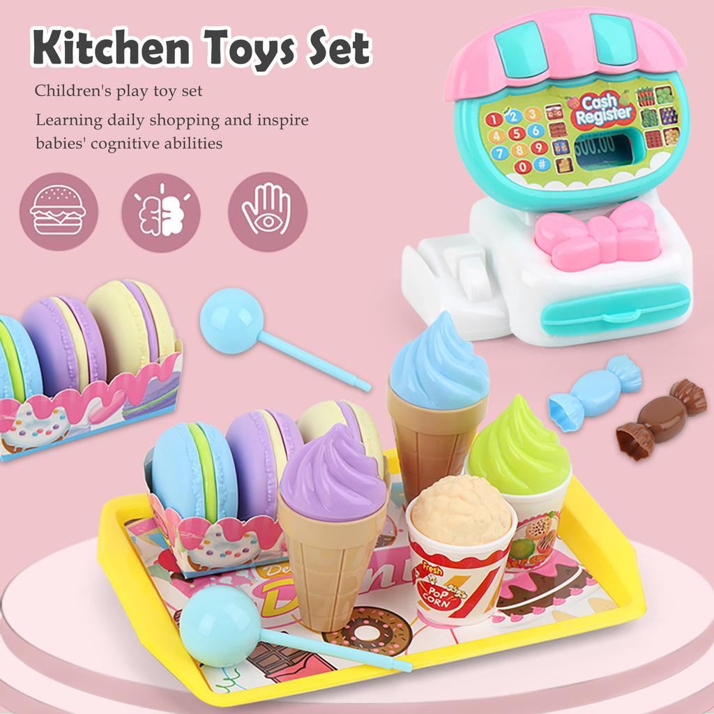 Kassenspielzeug Spielrechner Bargeld, Spielgeld Eis Gemüse Elektronischer Rechner Realistisch für Kinder ab 3 Jahren