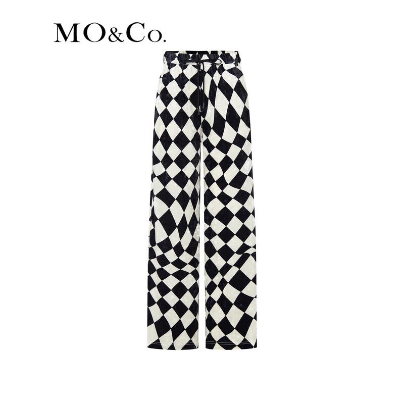 MO&Co. Chessboard Grid Velvet Drawstring High-Waist Casual Pants