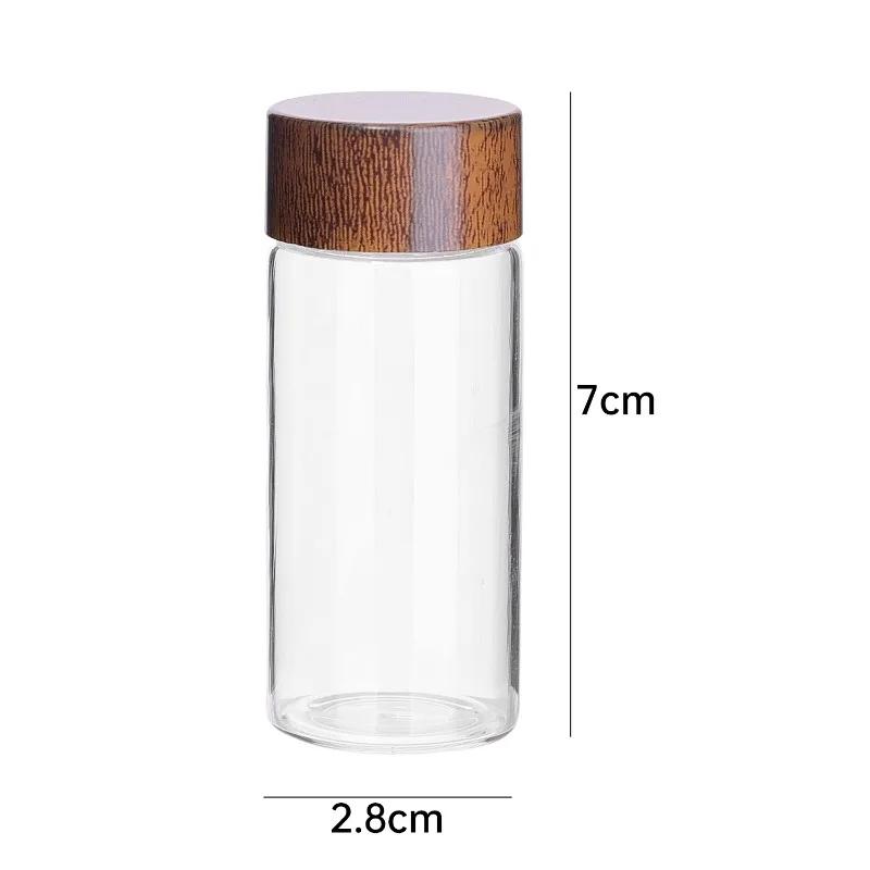 20/1PC Mini Glass Bottles Portable Coffee Beans Storage Container Tube Wood Lid Kitchen Sealed Canister Small Tea Spice Jars