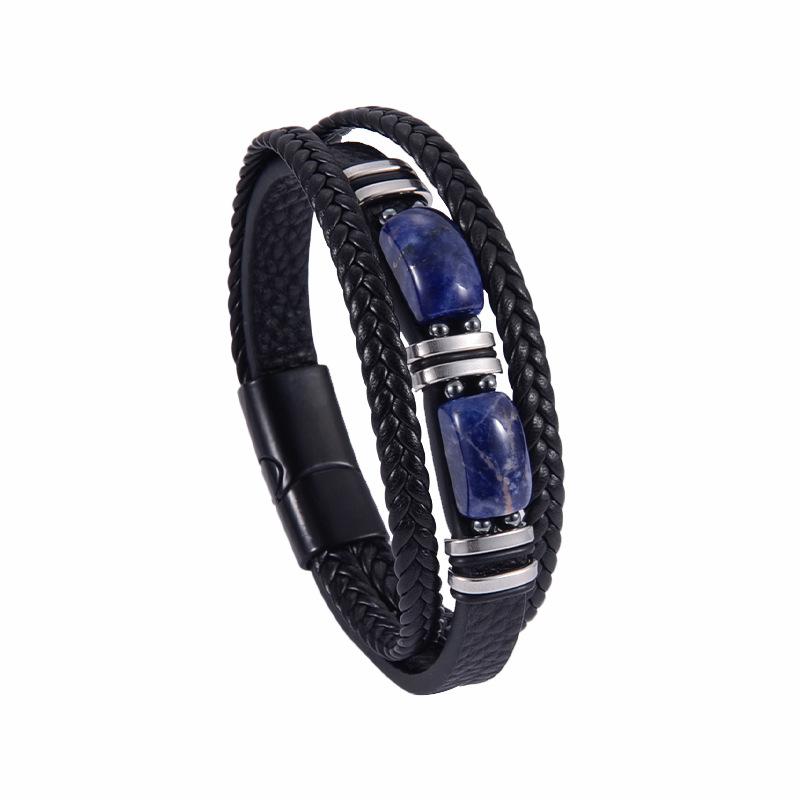 Multi Layer Leather Cord Tiger Eye Stone Bracelet Magnetic Clasp Men's Jewelry