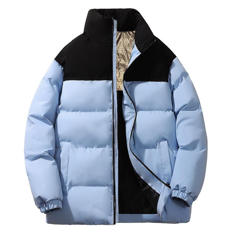 

Winter Color Matching Cotton Clothes Men s Graphene Warm Thickened Bread Clothes Trendy Versatile Stand-up Collar Jacket 3XL небо синє кольору