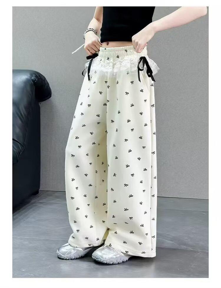 Girls' Quick-Dry Wide-Leg Ice Silk Pants with Bow Knot - Mosquito Repellent, Cool & Breathable Summer Casual Pants for 2026