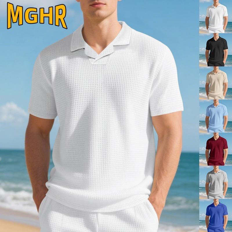 MGHR Moda Uomo Casual Estiva Primaverile Manica Corta Collo a Polo Bluse & Camicie