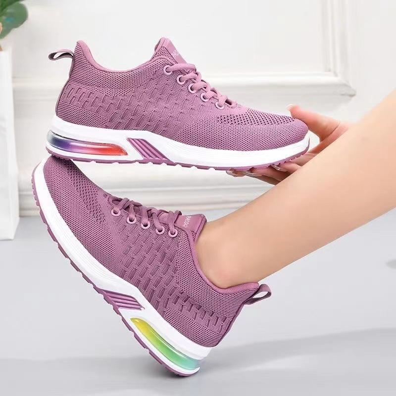 2025 Spring New Flying Woven Women's Shoes Soft-soled Versatile Breathable Sports Shoes Air Cushion Shoes Middle-aged Mother Shoes Walking Shoes