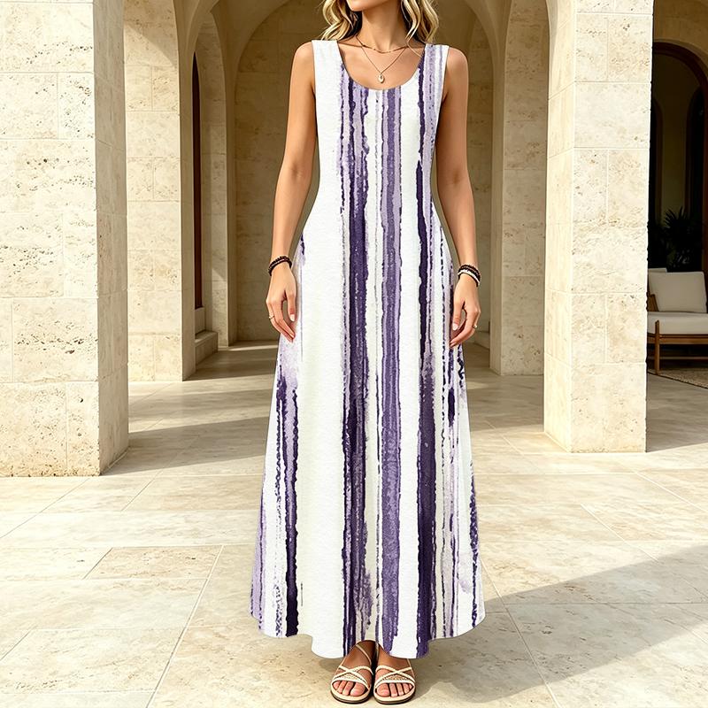 Women's Minimalist Sleeveless Floor-Length Dress Comfy Flowy Swing,Perfect for Beach Vacation & Daily Wear