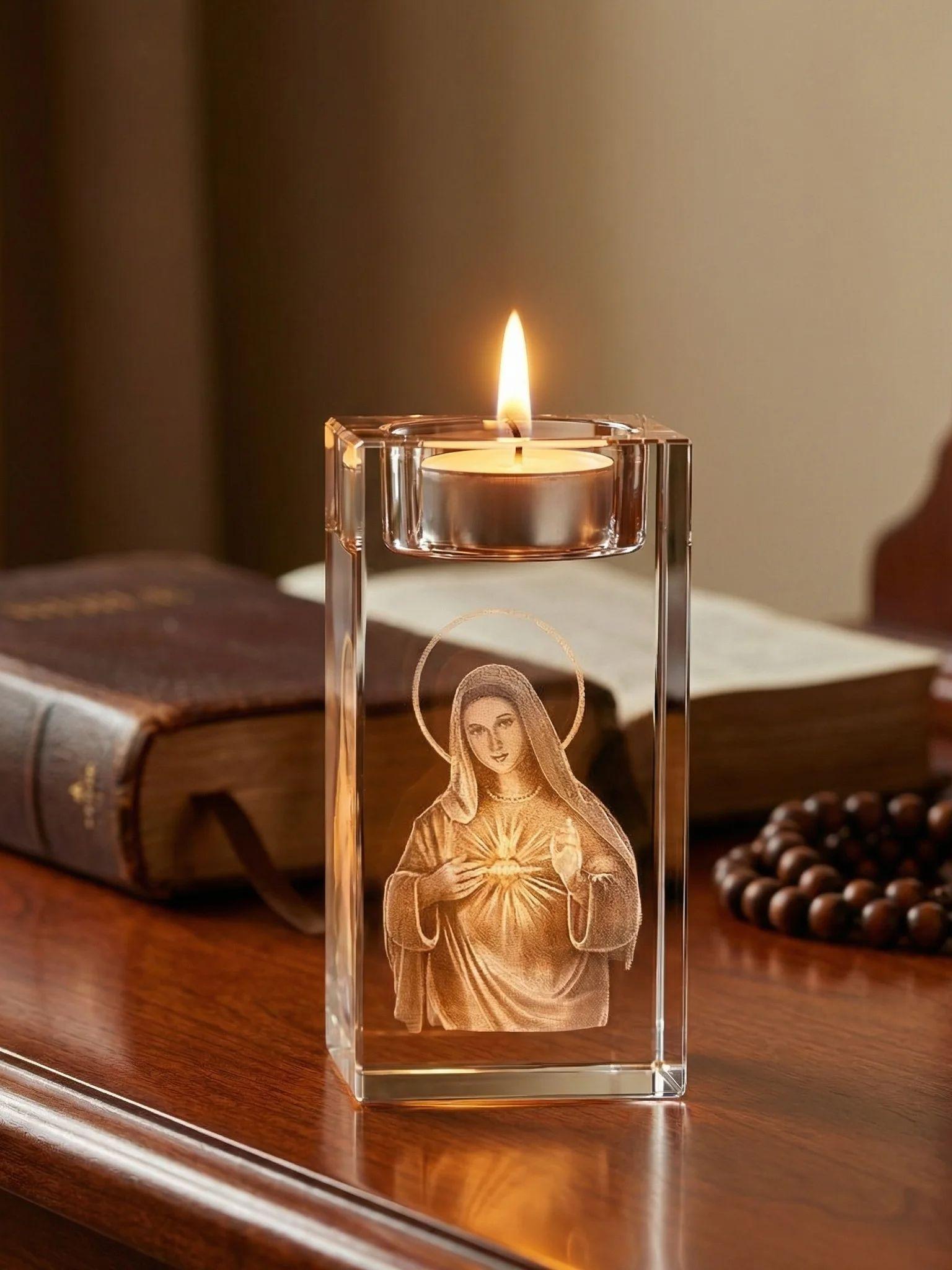 

Home Decor Gift Mary Candlestick Statue Religious Holiday Decoration Ideal Present for Festive Occasions S