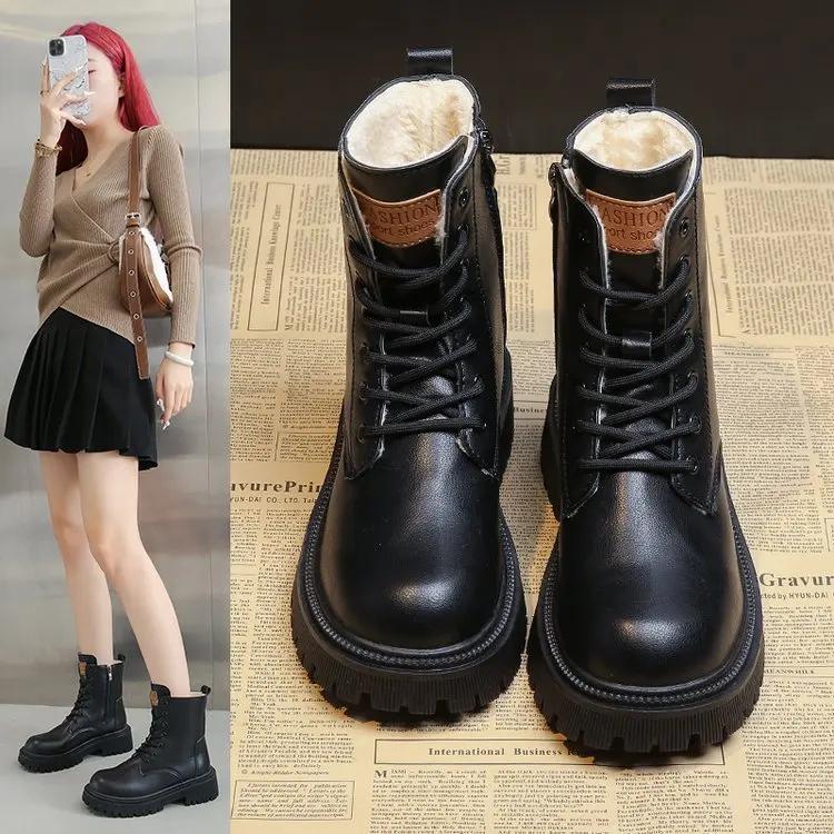 

Fashion 2024 Korean Fashion Casual Knight Autumn Biker Boot Platform Short Thick Bottom Black Ankle Boots Woman 35 чорний