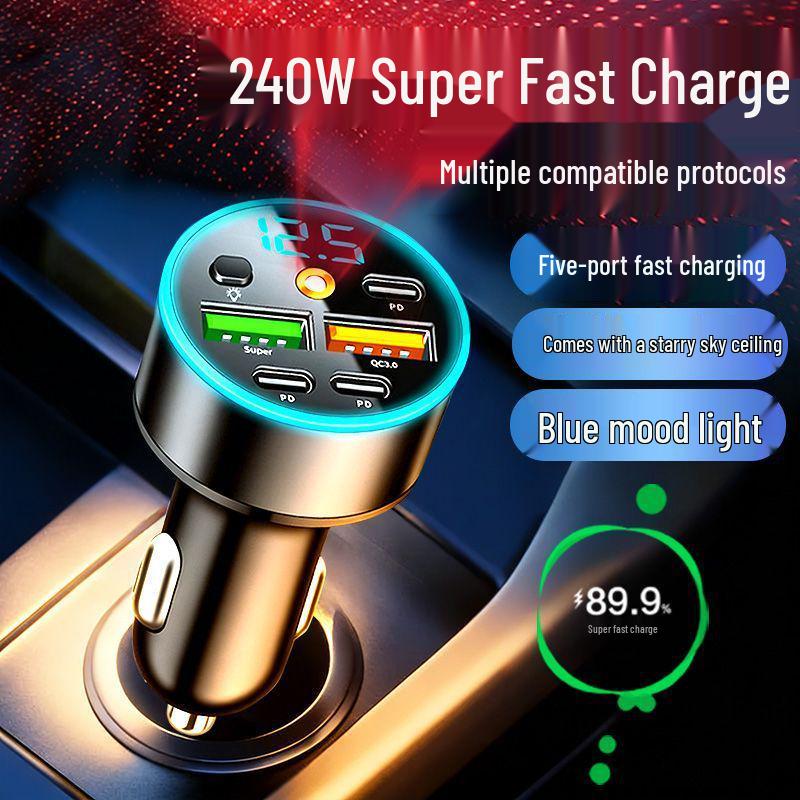 2026 Multi-function Car Charger: Starry Sky Atmosphere, Fast Charging for Apple & Android Devices