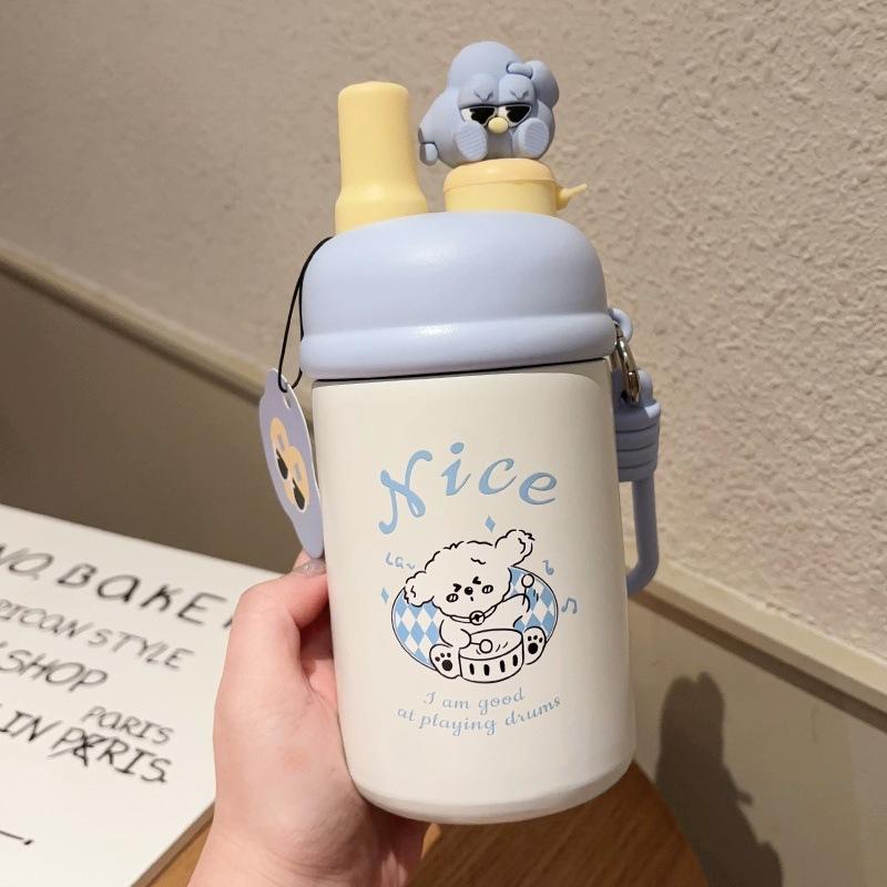 Thermos Cup High Value Cartoon Straw Cup Portable Stainless Steel Student Vacuum Cup