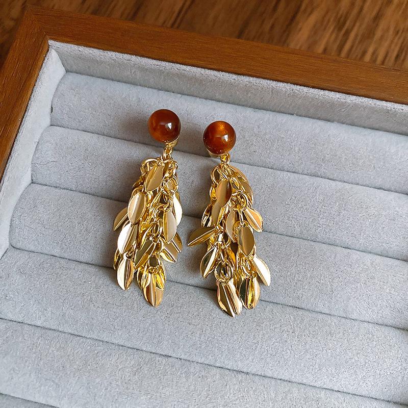 Silver Needle Floral Tassel Stud Earrings: European & American Design for Women – Fashionable Luxury Ear Jewelry.