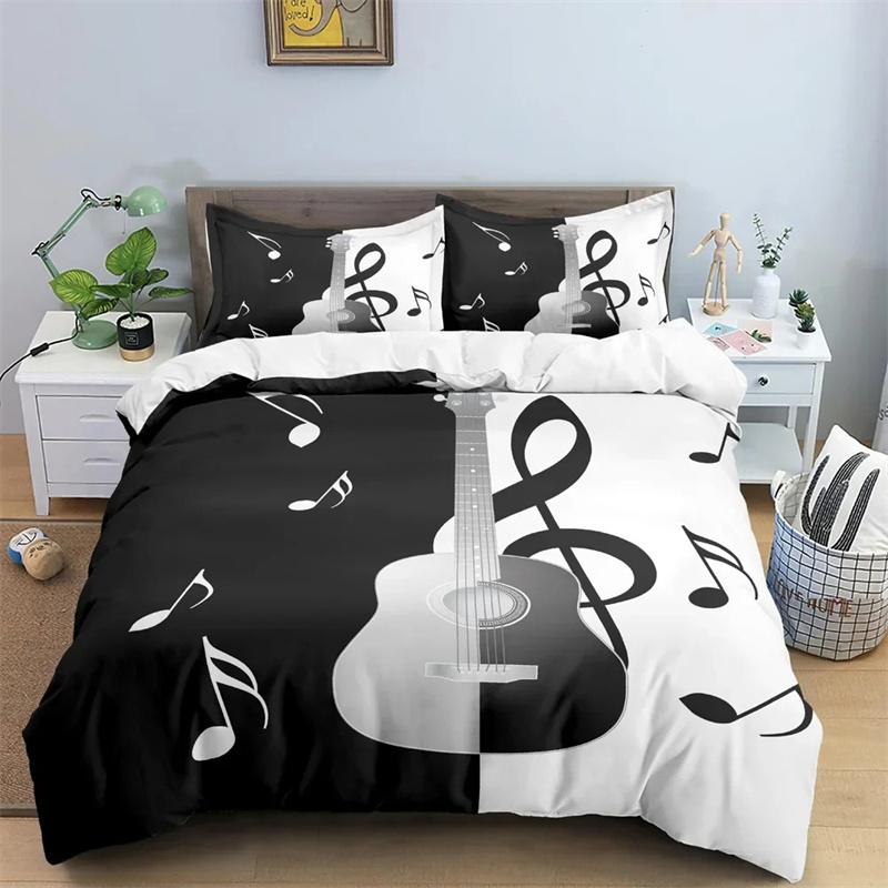 Music Guitar Bedding Set King Queen Heavy Metal Punk Rock Duvet Cover for Teen Boy Musical Note 2/3PCS Polyester Comforter Cover