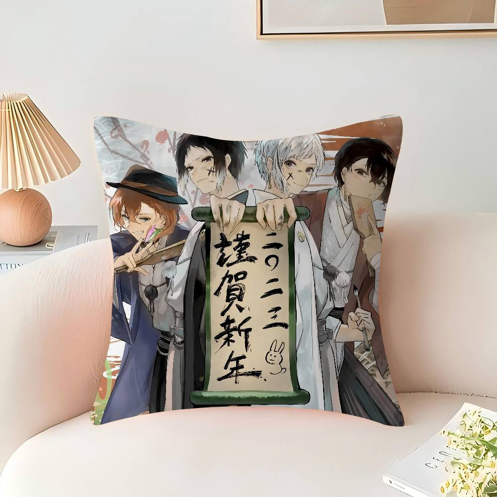 Anime B-Bungo Stray Dogs Cushion Cover Car Throw Pillow Case For Sofa Car Christmas Gift 40x40cm 45x45cm