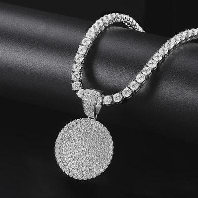 Gold Necklace with Full Diamond Round Cake Pendant and Micro-Inlaid Zircon, Hip-Hop Style, European and American Fashion.