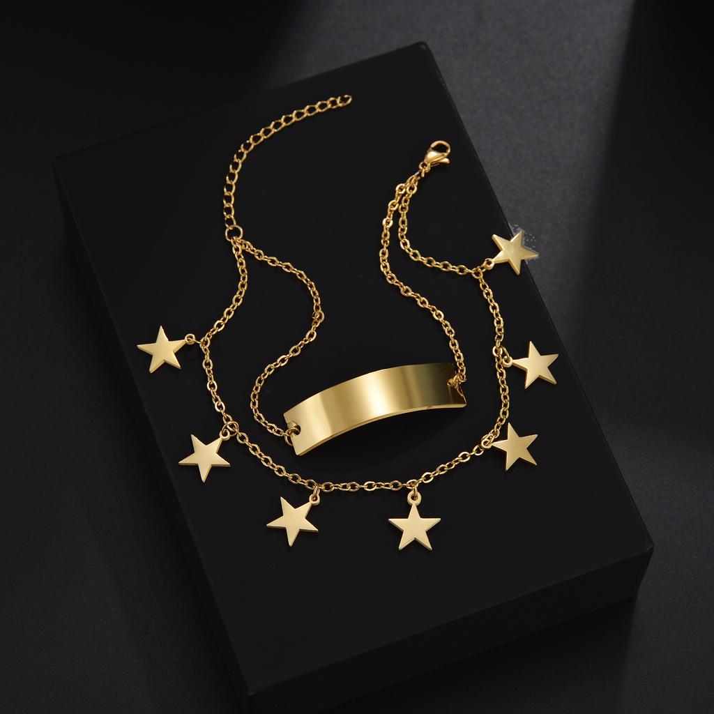 Atoztide Personalized Custom Name Bar Bracelet Stainless Steel For Men Women Engrave Letter Butterfly Figaro Chain Jewelry Gift