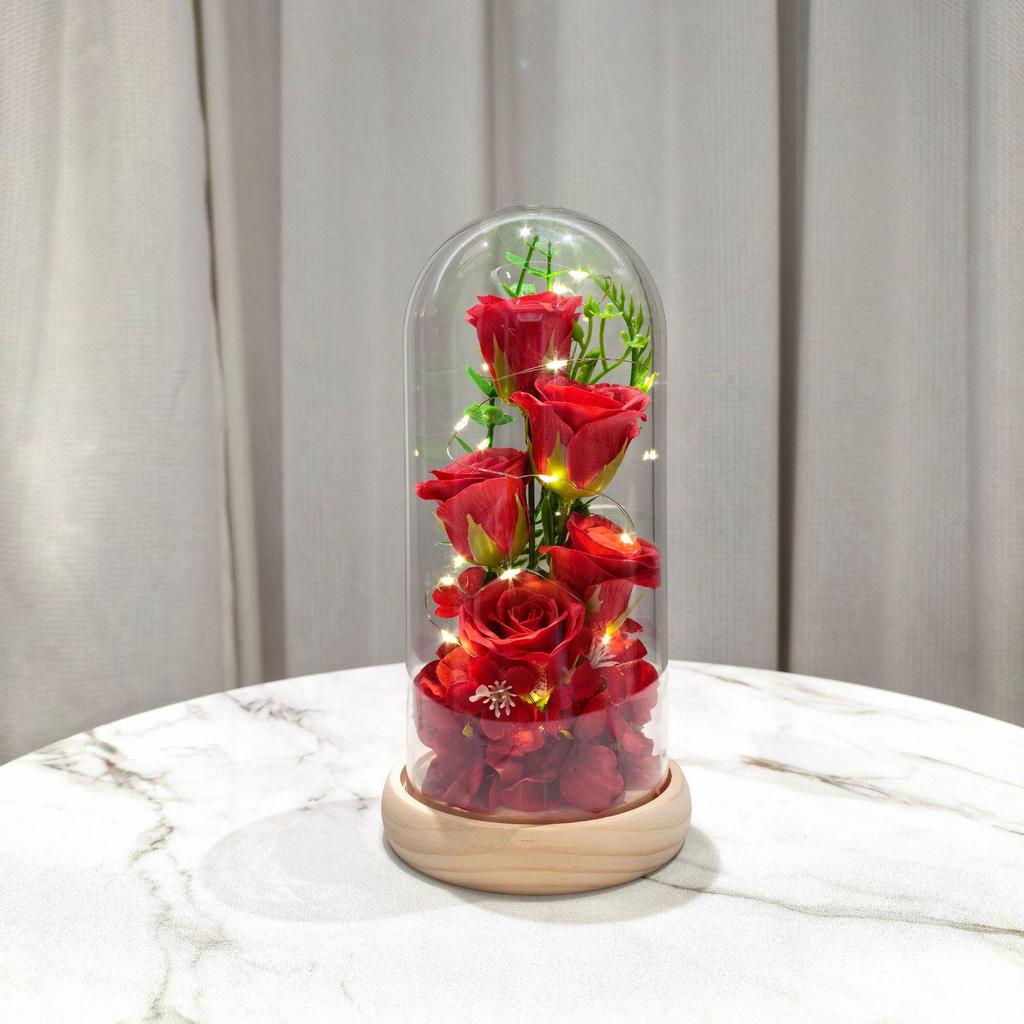 LED Flower Dome: Preserved Rose & Soap Flower Ornament for Valentine's Day, Birthday, Qixi Festival.
