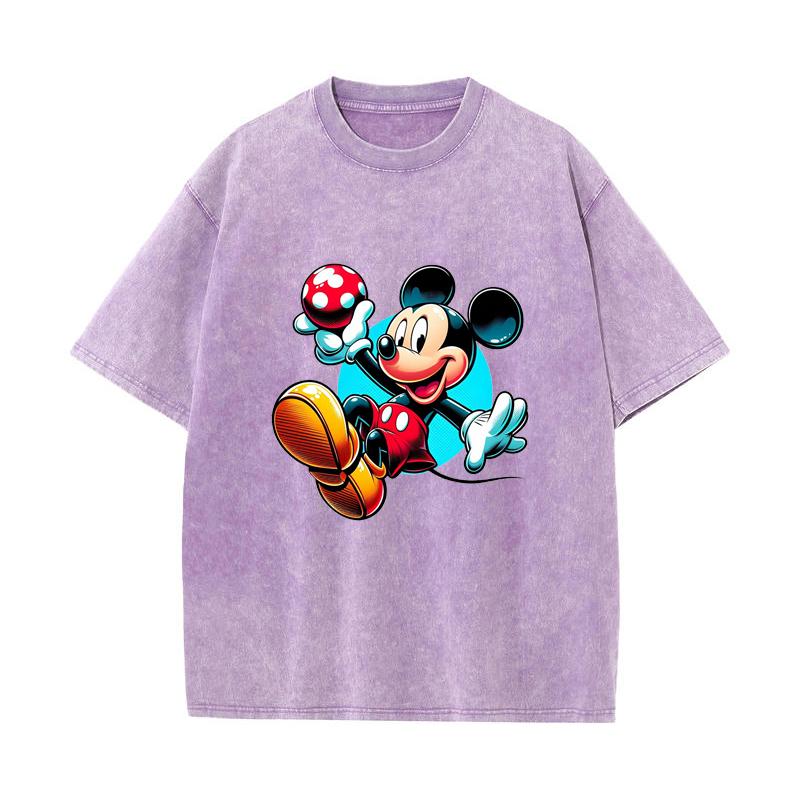 SX-13 MINISO 2026 Summer Vintage Wash Printed Pure Cotton Shoulder Style Men's and Women's Round Neck Short Sleeved Couple T-shirt