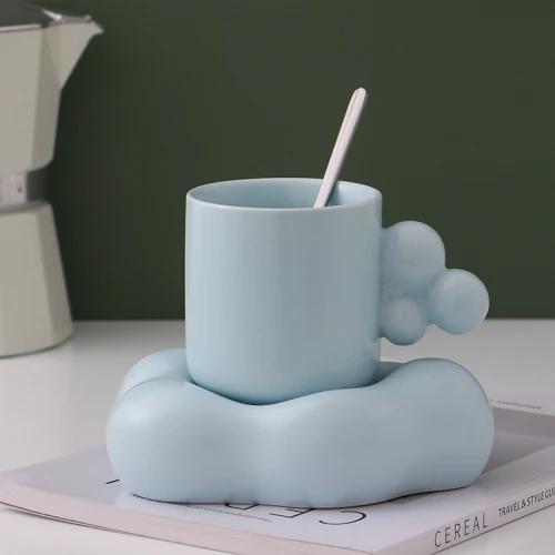 Cloud Coffee Set Light Luxury Couples with Spoon Office Home Water Cup with Butterfly Desktop Decoration Living Room Decoration
