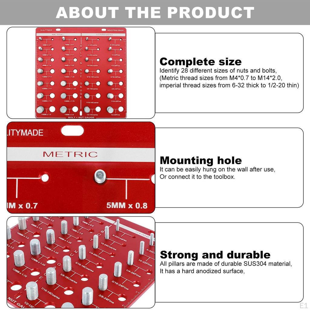 28 Nut and Bolt Thread Checker Aluminum Alloy Measuring Tool 14 Standard Metric