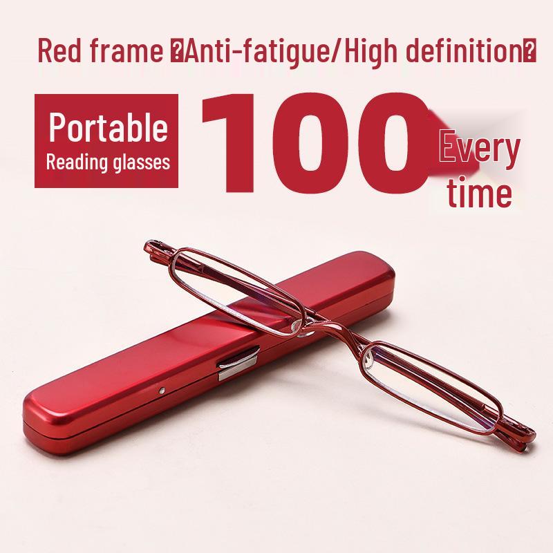 

Мини Ультралегкие Металлические Очки для Чтения в Стиле Ручки с Защитой от Синего Света для Пожилых +3.50 красный