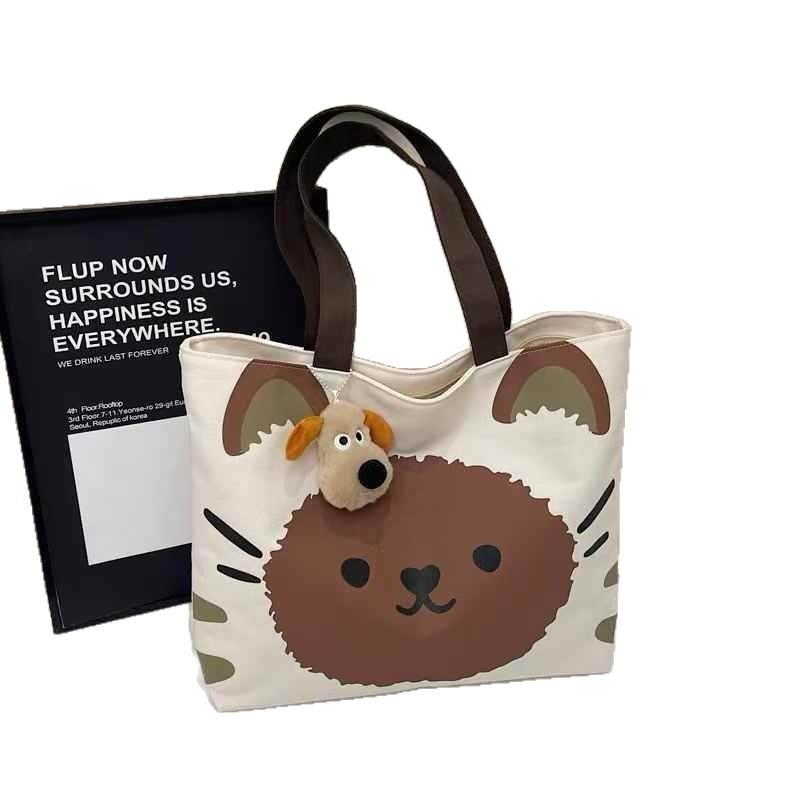 Commuter Cartoon Shoulder Large Capacity Student Cloth Bag Tote Versatile Student Class Canvas Tote Bag