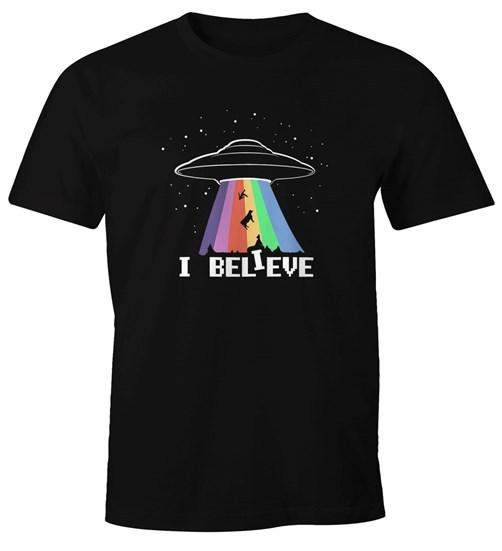 Unisex T-shirt Ufo Rainbow I Believe Fun Shirt Moonworks®-