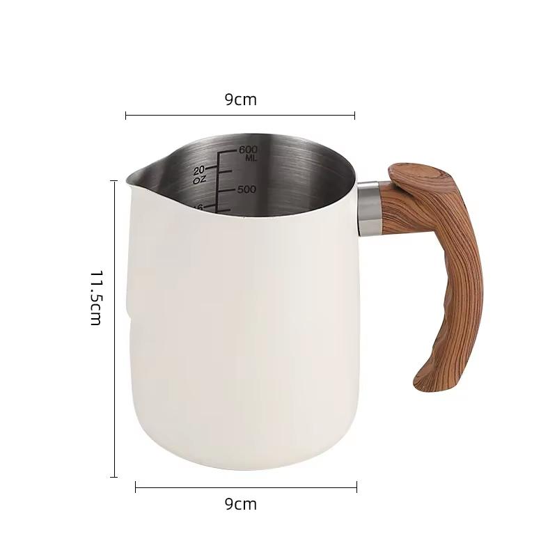 

304 Stainless Steel Coffee Milk Frothing Pitcher Jug Precise Scale Wooden Handle Eagle Spout High Quality Cafe Coffee Utensils