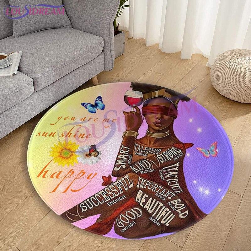 Afrykański amerykański Afro King Art Deco dywan chłopiec dziewczęcy dywanik do sypialni poliester antypoślizgowy dywanik Sofa do salonu okrągły dywanik mata do jogi