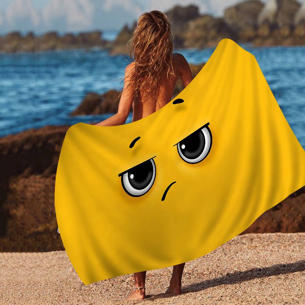 Funny Emoji Bath Towel Microfiber Soft Water Absorbing Breathable For Girl Kids Decorative Cartoon Beach Towel