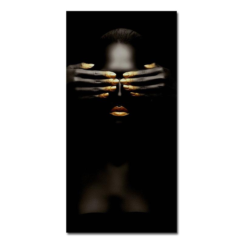 Black And Glod African Nude Woman Oil Painting On Canvas Posters and Prints Scandinavian Wall Art Picture for Living Room