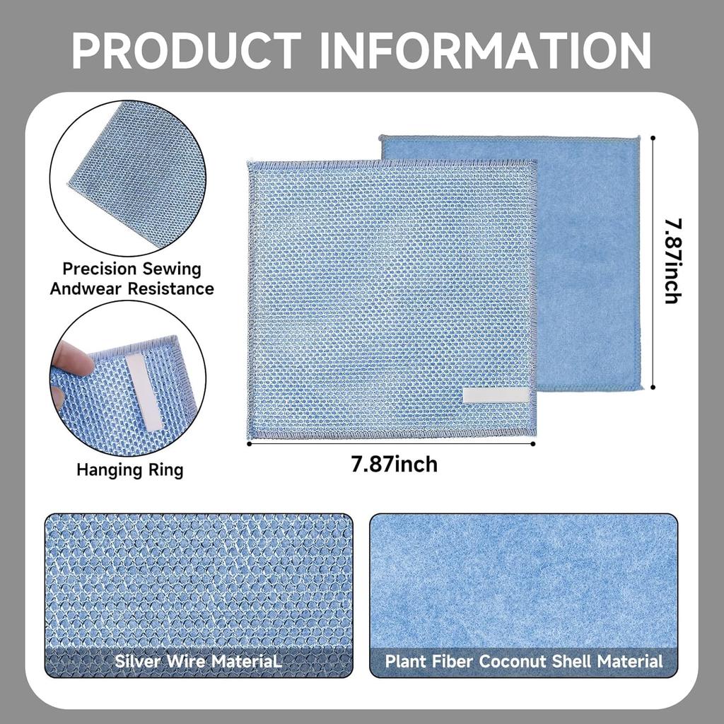 10PCS Upgrade Wire Dishwashing Rag, Non-Scratch, Wet and Dry, Double Layer, Multipurpose Wire Dishwashing Rags for Kitchen, Sinks, Cookware, Stove,