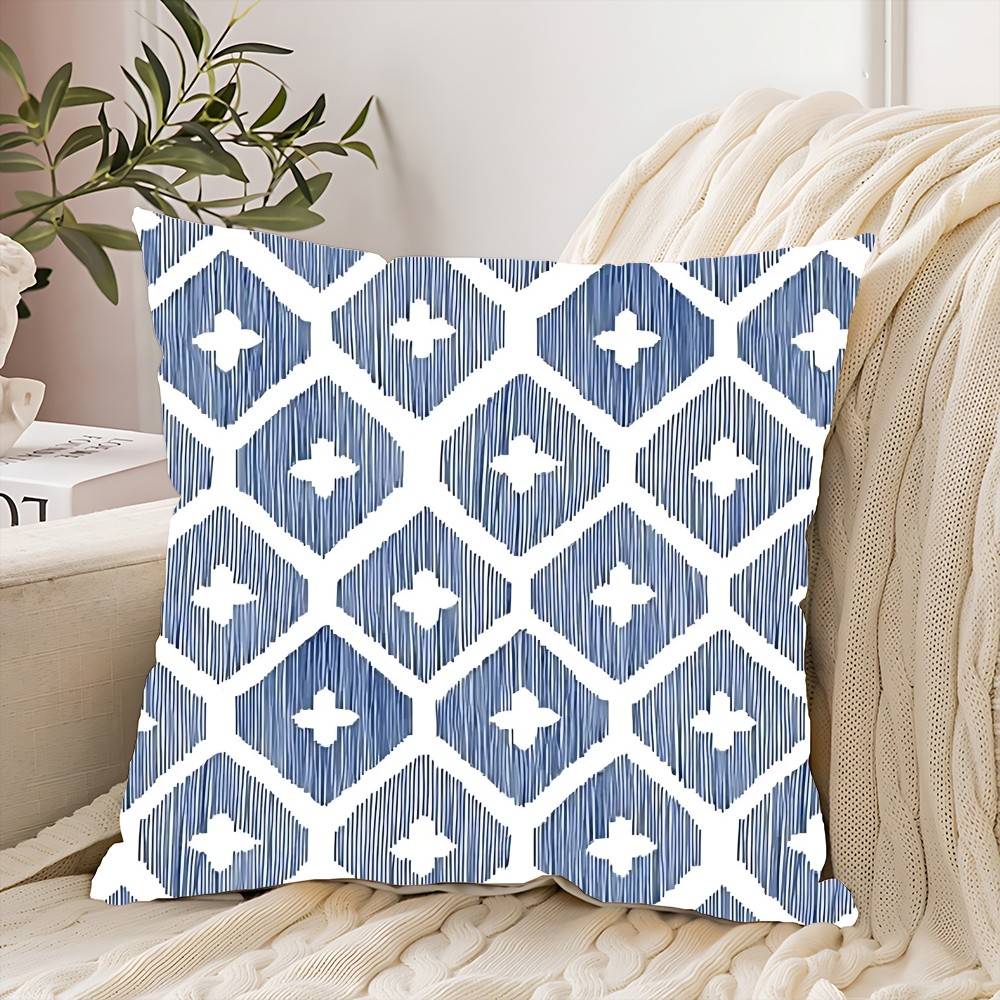 Blaues Muster Streifen Geometrisch Kissenbezug Elegant Paar Zuhause Wohnzimmer Schlafzimmer Dekorativ Rechteckiger Kissenbezug Sofakissenbezug