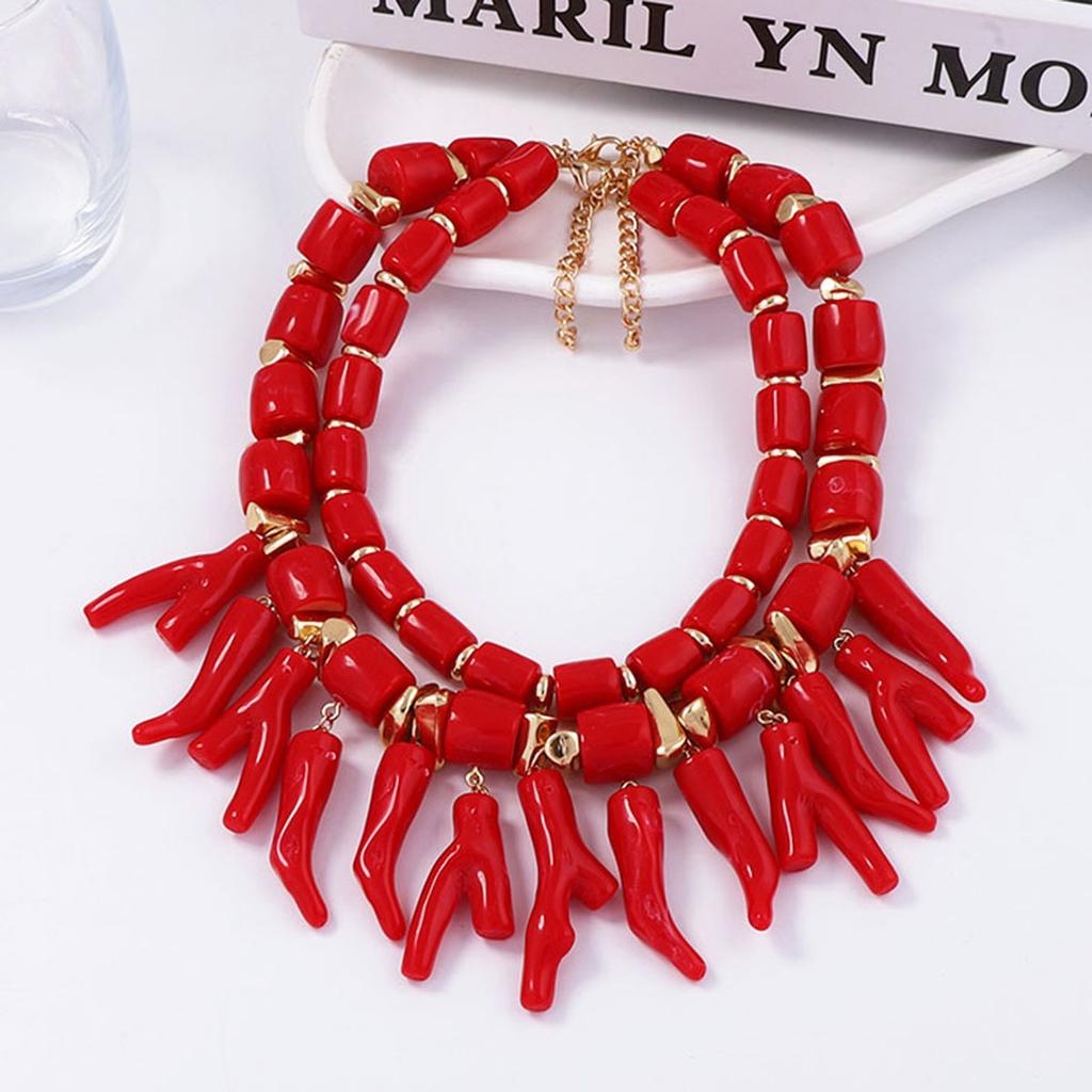 European and American beach exaggerated necklace women's leisure coral pendant double layer stacked necklace accessories necklace