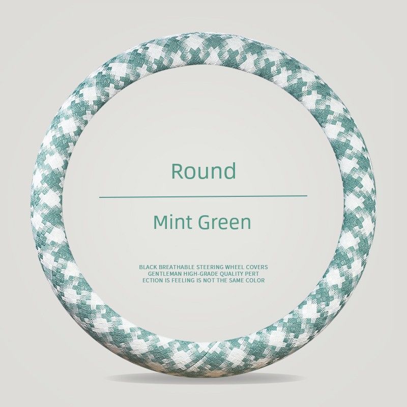 

Stylish Houndstooth Car Steering Wheel Cover 38cm Diameter Non Slip Fashion All Year Round Linen Steering Wheel Cover round D-Type Mint Green-Round
