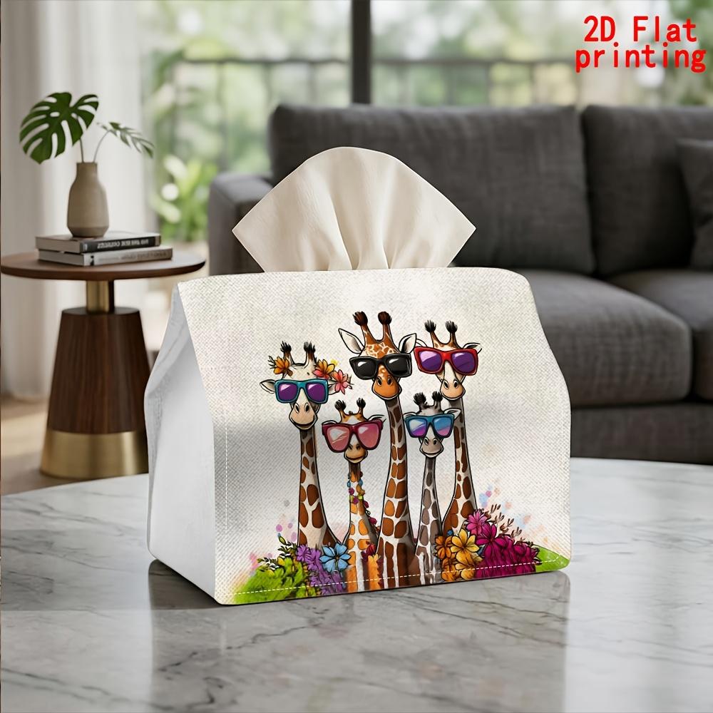 2D Flat 1pc, Tissue Box. Giraffe Wearing Glasses Pattern Napkin Dispenser, Reusable, Daily Desktop Tissue Organizer, Suitable for Kitchen Living Room