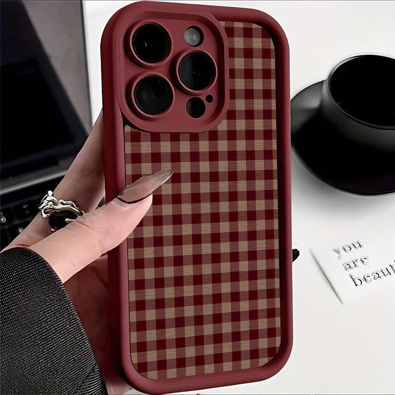 

Винтажный Красно-Коричневый Клетчатый Чехол из ТПУ Для iPhone 17 Чехлы iPhone Air 16E 16 15 14 13 12 11 Pro Max XS X XR 7 8 Plus 17 Обложка iPhone SE (2020)