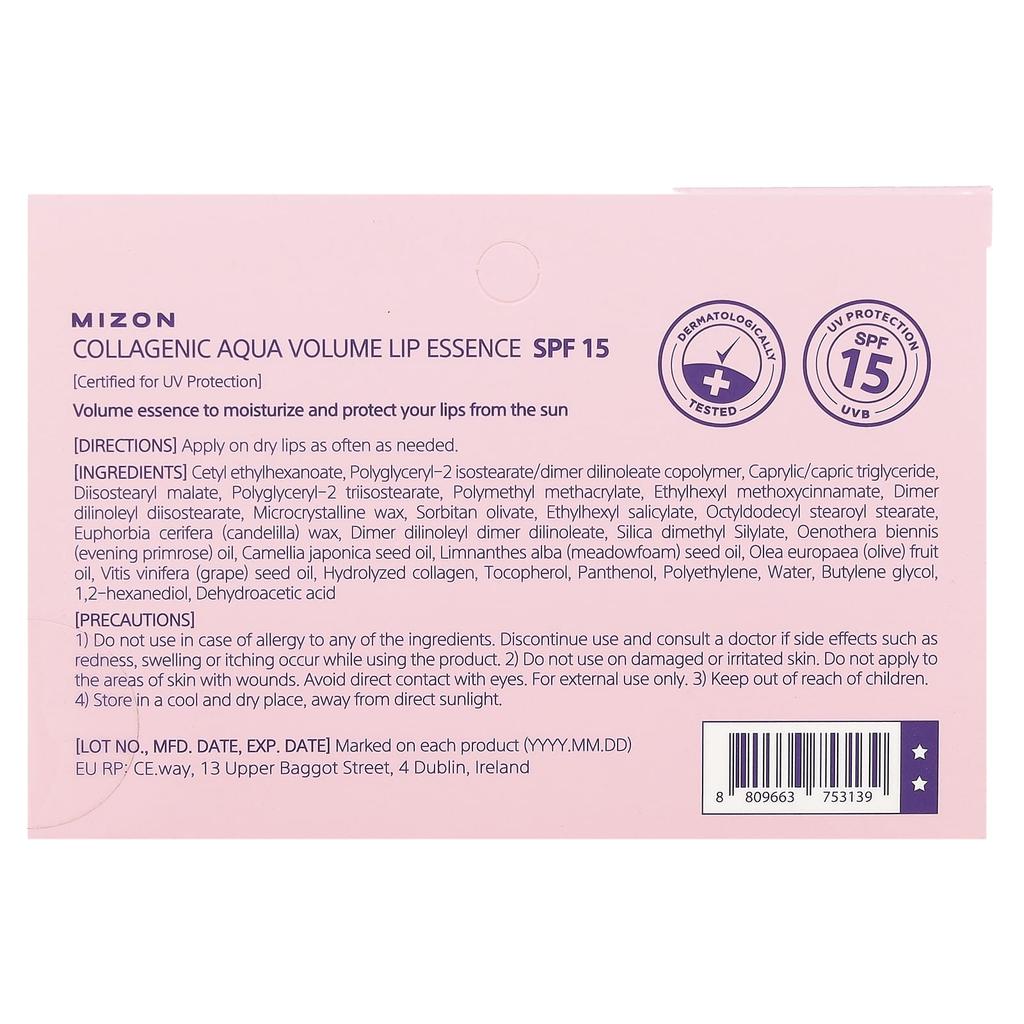 Mizon Collagen Aqua Volume Lip Essence, SPF 15, 0.33 Fl Oz (10 Ml)
