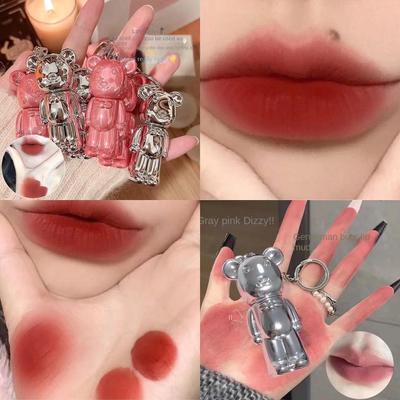 Bear Lip Mud Matte Mist Velvet Lip Glaze Waterproof Lipstick Moisturizing and Hydrating Lip Balm Keychain Pendant for Women Lasting Setting Makeup