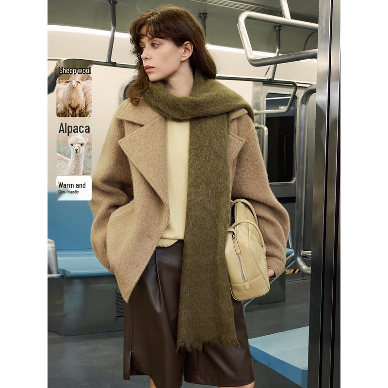 ELLE Alpaca Wool Blend Double-faced Lapel Coat S