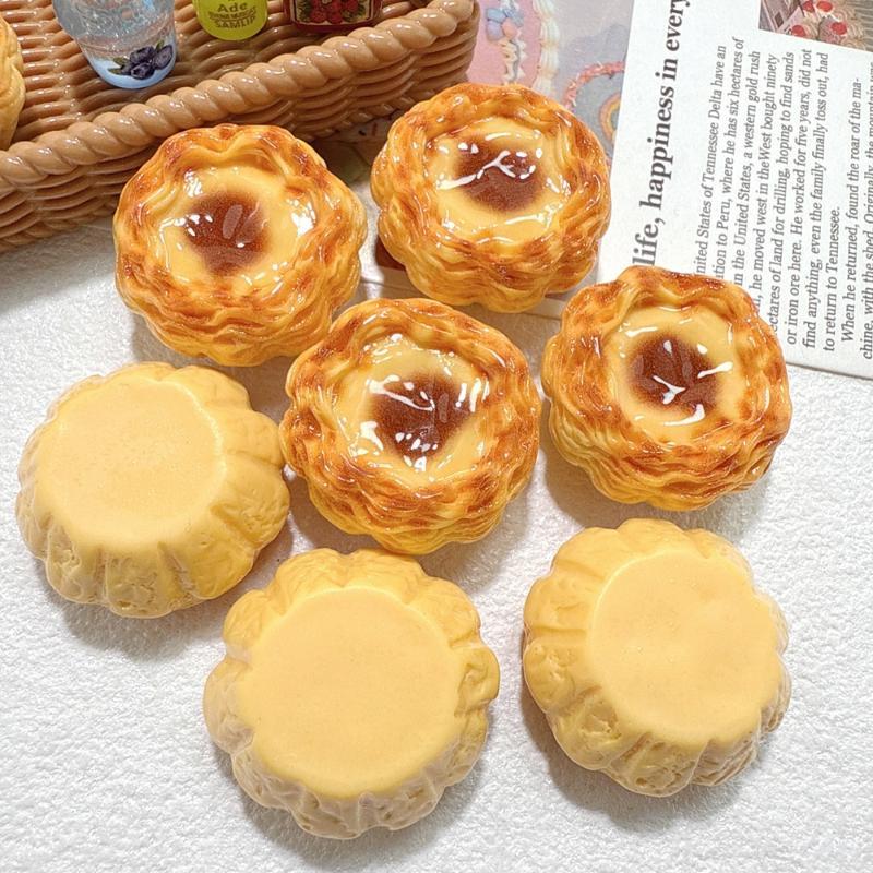 5Pcs Miniature Food 3D Egg Tart Resin Decor Charms Diy Jewelry Making Supplies Dollhouse Keychain Decor