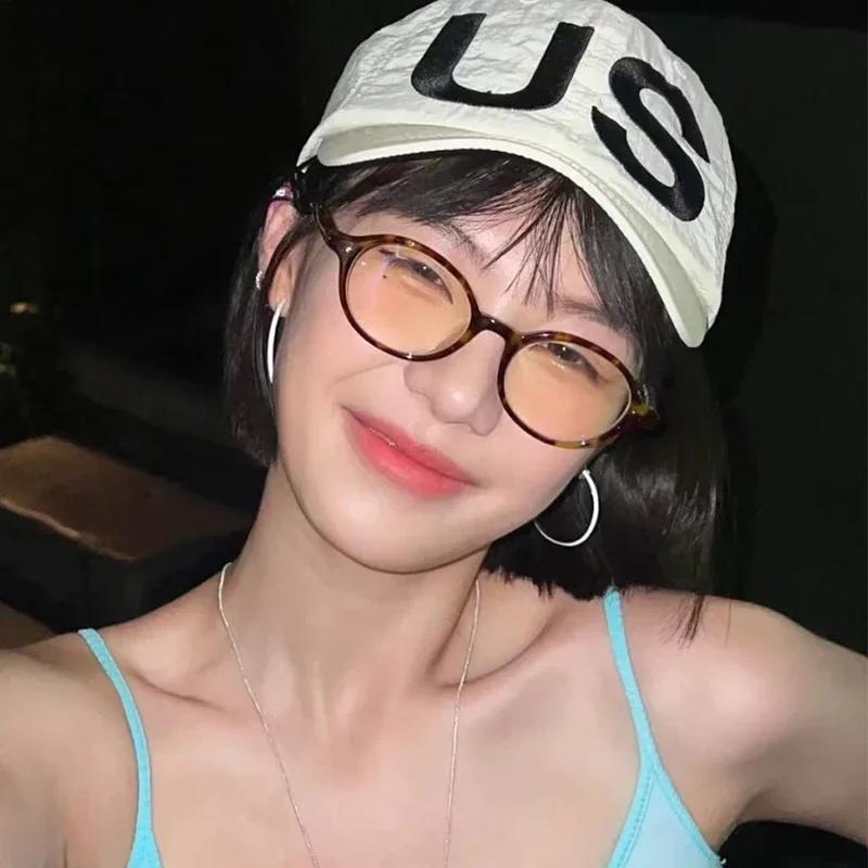 Retro Oval Frame Glasses Women Leopard Ins Sweet Cool Eyewear Trend Brand Reading Computer Anti Blue Light Eyeglasses